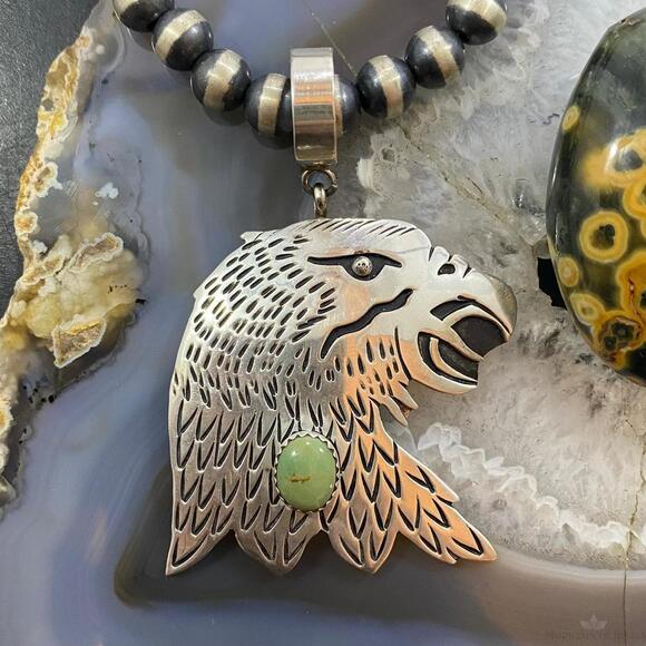 Jewelry - Tommy & Rosita Singer Sterling Silver Green Turquoise Overlay Eagle Pendant